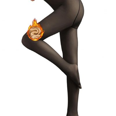 Fleece Lined Tights for Women Winter Thermal Pantyhose Fake Translucent Warm ...